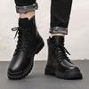 Fashion Black Men Leather Boots Winter Warm Mens Ankle Boots Outdoor High Top Casual Shoes with Fur Lace-Up Leisure Work Boots
