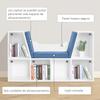 Bookshelf with Seat, 6 Cubes, Cushion, 102 x 30 x 61 cm, White and Blue