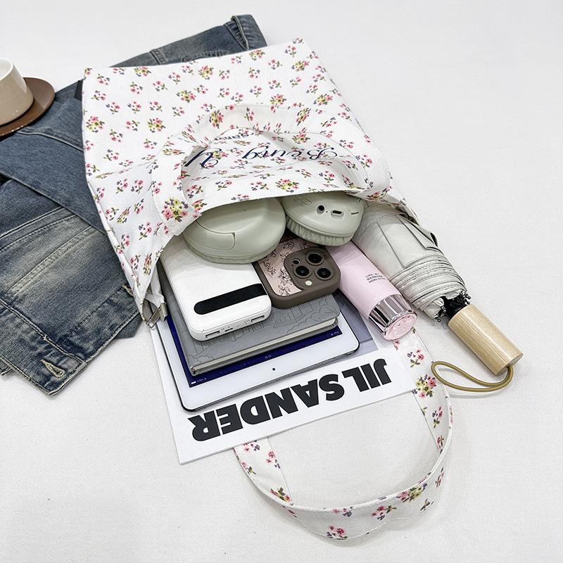 Large capacity broken flower canvas bag tote bag flower niche women's bag shoulder bag