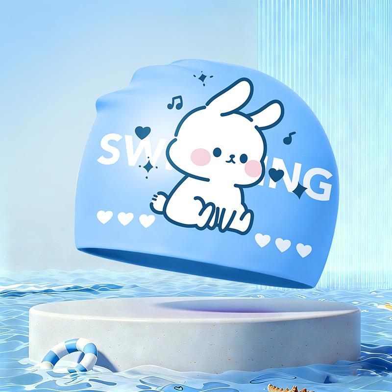 New Children's Cartoon Swimming Cap Cute Dolphin Waterproof Ear Protection Swimming Caps Kids Hot Spring Swimming Equipment
