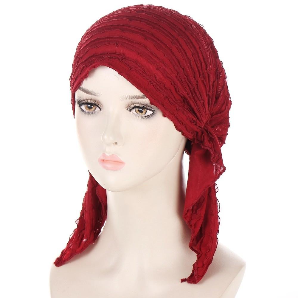 Fashion Ruffle Trim Women's Hijab Breathable Pleated Scarf Cap Head Scarf