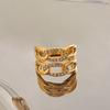 Elegant 18K Gold-Plated Double Layer Rhinestone Inlaid Hollow Stainless Steel Women's Ring
