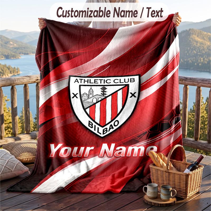 Flannel Blanket Athletic Bilbao FC Print Custom Name Text Soft Throw for Sofa Bed