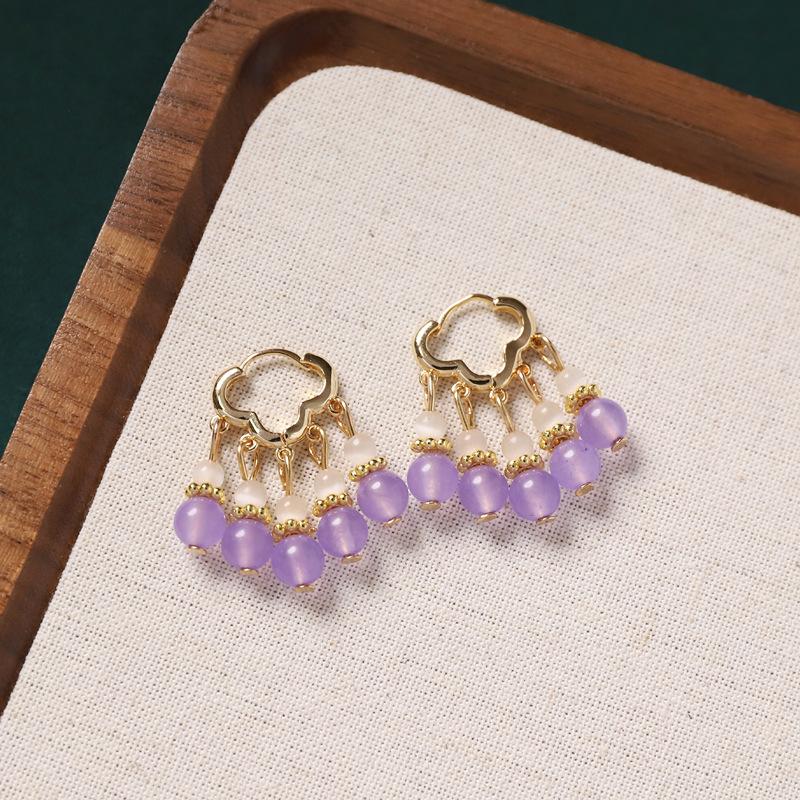 Original design earrings, natural agate pearls, retro earrings, ear buckles, medium and high-end earrings for women