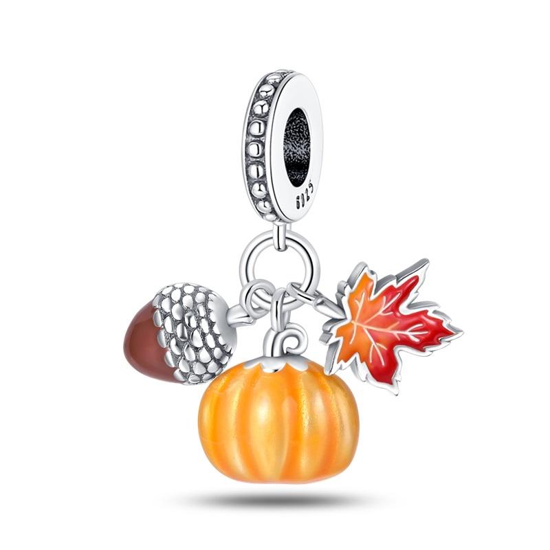 Original Copper Orange Maple Leaf Acorn Fries Squirrel Charm Beads For Originaldiy Bracelet Ladies Jewelry Gift