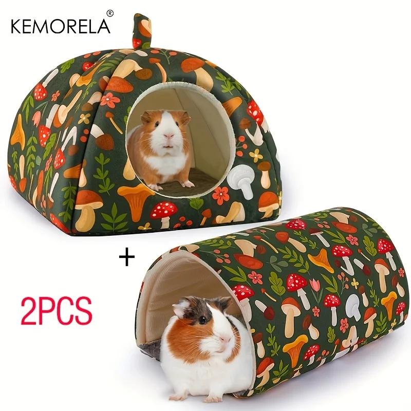 KEMOREL 2 st Marsvin Gömställe Mjuk Marsvinssäng och Tvättbar Marsvinstunnel Marsvinstillbehör för Hamster Kanin
