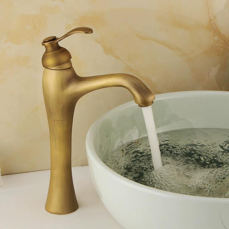 Antique Bathroom Faucet Basin Faucets Brass Hot & Cold Bathroom Sink Faucet Deck Mounted Lavotory Faucet  Mixer Water Tap
