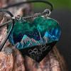Collar de Montaña Colgante de Corazón de Resina de Madera para Pareja Cumpleaños Día de San Valentín