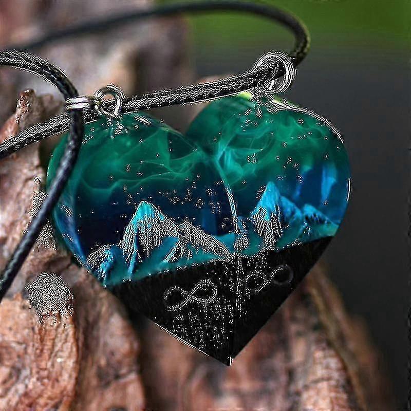 Collar de Montaña Colgante de Corazón de Resina de Madera para Pareja Cumpleaños Día de San Valentín