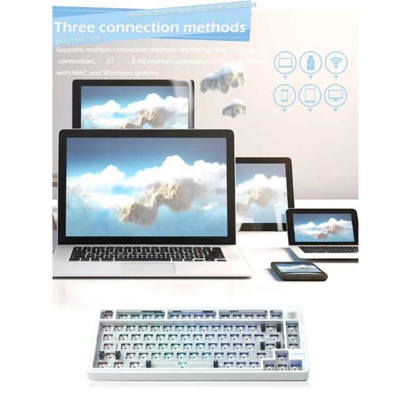 LS02 Mechanical Keyboard Kit Convenient Switches Replacement 3Modes BT5/2.4Ghz/UsbC Hot Swappable Backlights