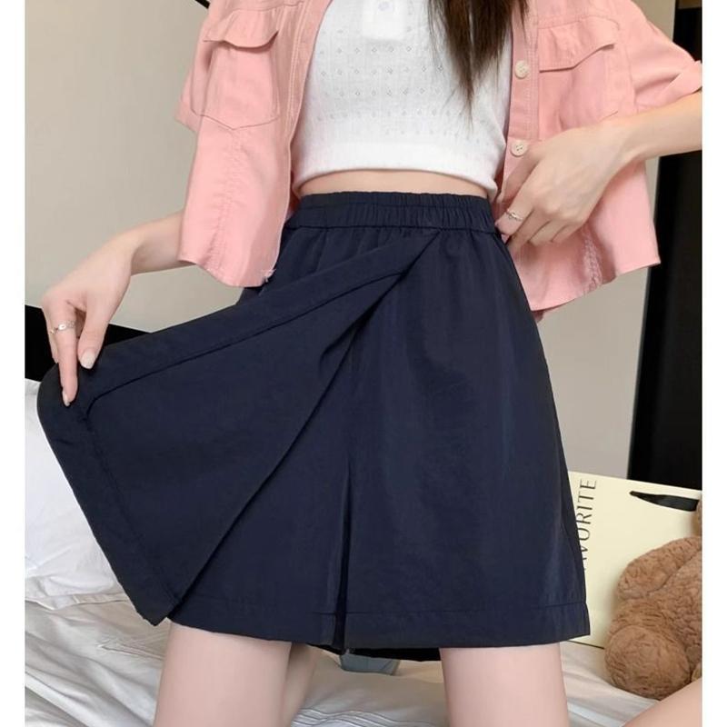 Summer Ins Fashion Girls Wide Leg Culottes High Street Female Thin Short Pants Lady Classic Solid High Waist Pant Skirt