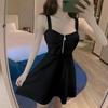 Chic New Style Internet Celebrity A-Line Suspender Dress: Slim Fit, Ruched, Low-Cut, Zipper, Elegant Short Skirt