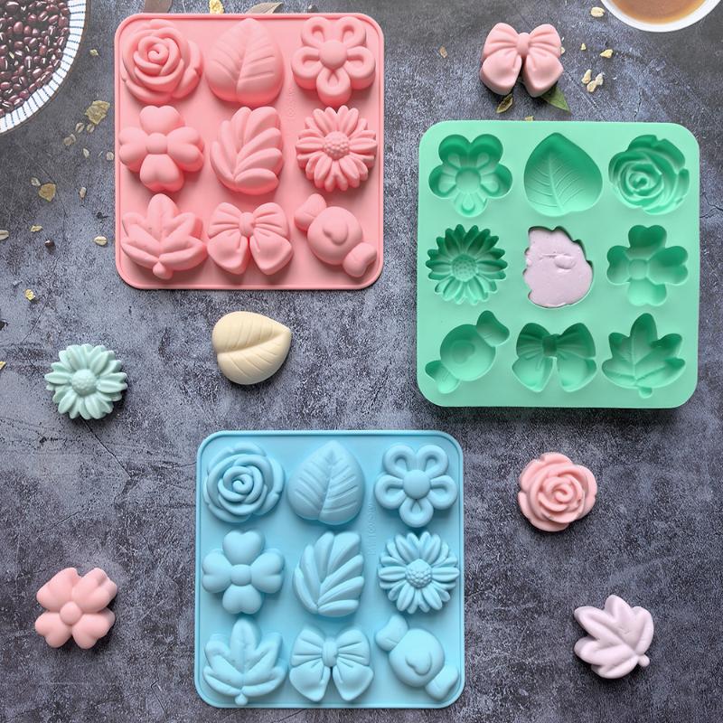 9 Cavity Flower Shaped Candy Chocolate Cookies Silicone Mold Kitchen Handmade Baking Tool