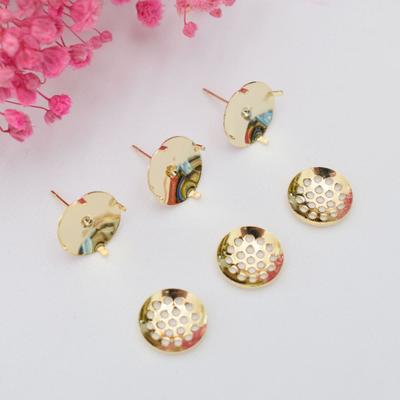 10pcs Color Retention 14K Gold Round And Wind Stud 12-20Mm Mesh Disk Stud Holder Handmade Diy