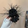 Korean Style Silk Satin Hair Rope Feather Elastic Hair Band Vintage Rose Flower Hair Rope  Girl