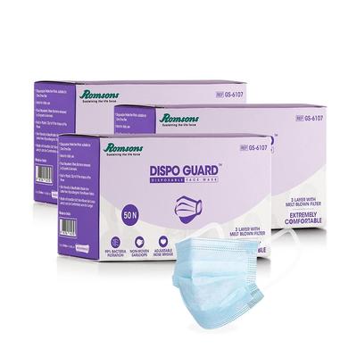 Romsons Dispo Guard 3vrstvá maska s nejměkčími ušními smyčkami, 50 ks/balení (Balení po 3), 150 ks, Modrá