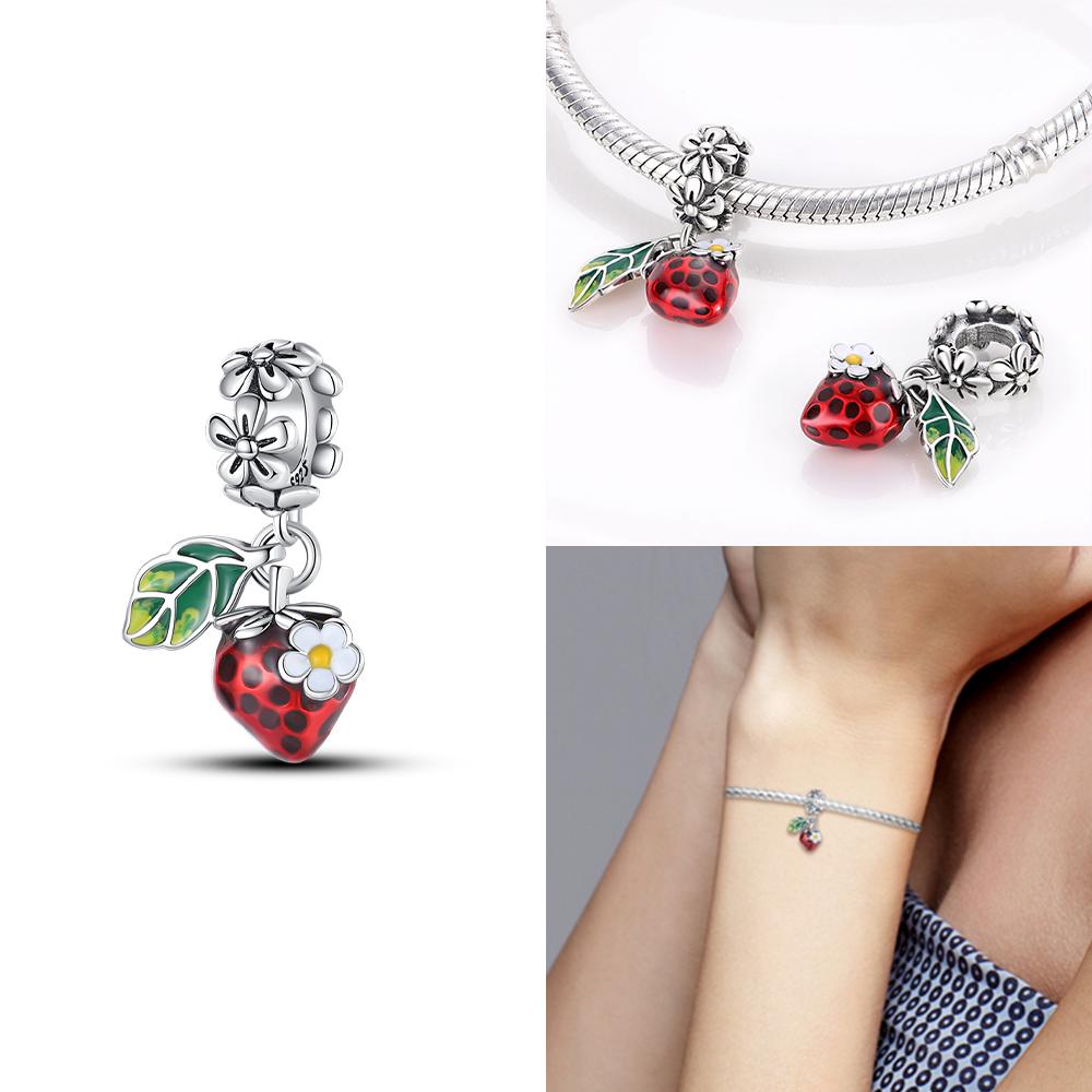 Original Strawberry Cherry Apple Avocado Fruit Charms Fit Bracelets Fine Diycopper Color Beadsbirthday Jewelry Gift