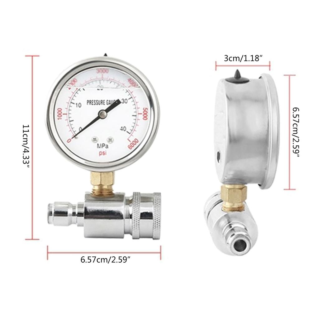Upgraded Pressure Gauge Kit for Pressure Washer 3/8 Inches Quick Connect Power Washer Gauge Range 0-6000 PSI/0-40MPa