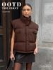 Europe, America, autumn and winter new loose casual drawstring adjustment thin stand collar vest sleeveless cotton vest