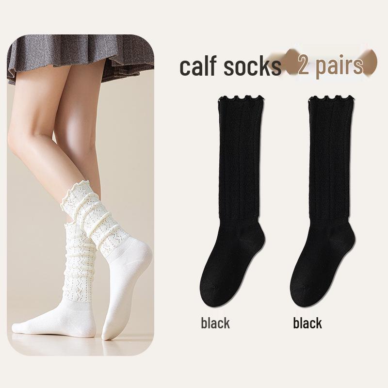 Chunky Knit Openwork Slouch Socks - Solid Color Calf & Over-the-Knee, Lace Miu Style, Anti-Slip Boneless Cotton Boot Socks