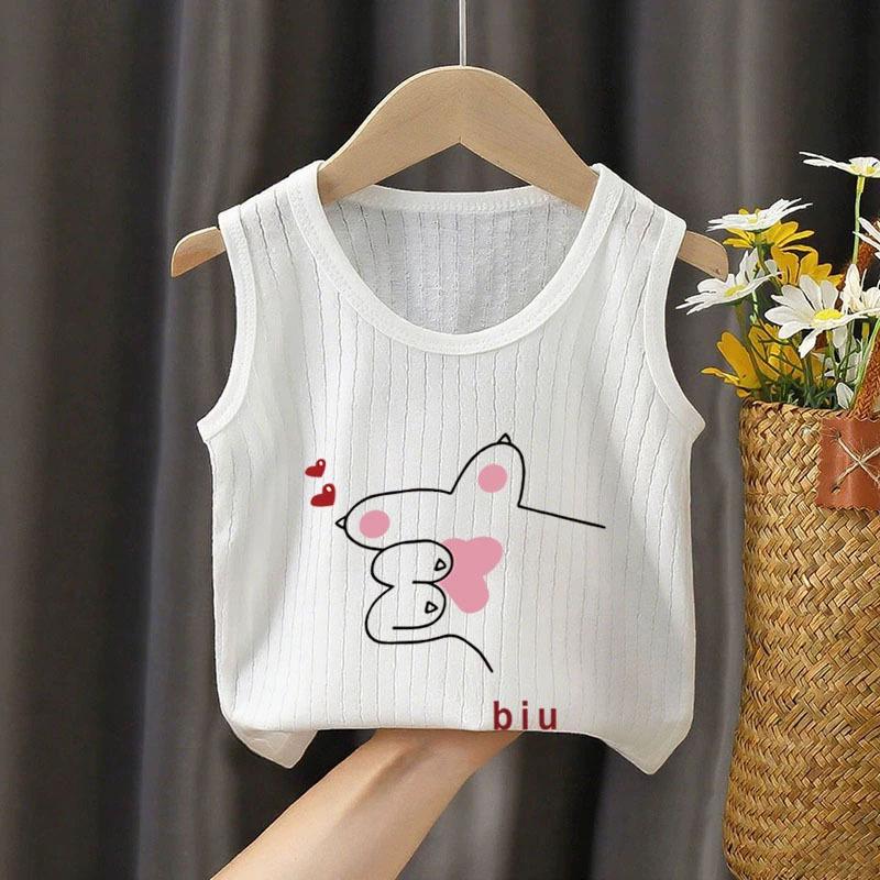 Children's Sleeveless Cotton Base Layer T-Shirt - Stylish White Vest for Boys and Girls