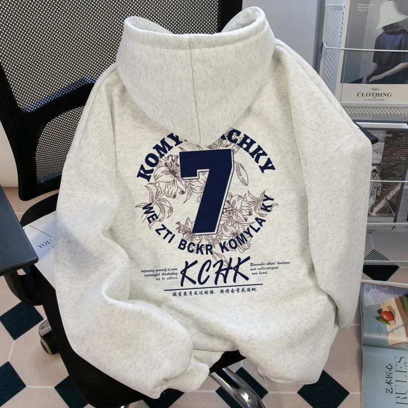 American Retro Printing Season New Men s Fleece Thickened Hooded Sweater Women s Loose Top M