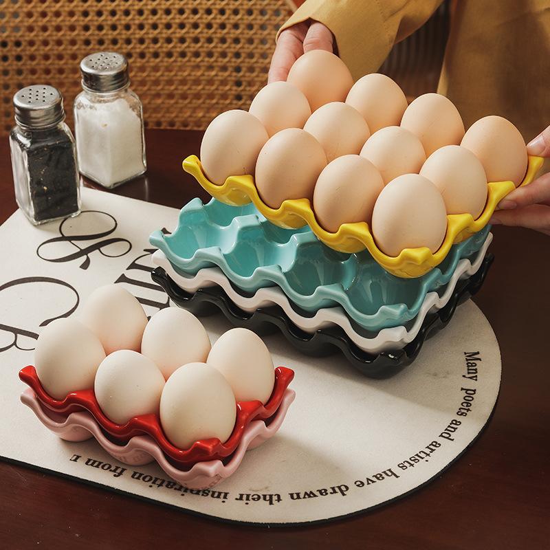 6/12 Grids Eggs Holder Gadget Ceramic Tableware Egg Boxes Refrigerator Eggs Tray Holder Boxes Household Kitchen Storage Supplies