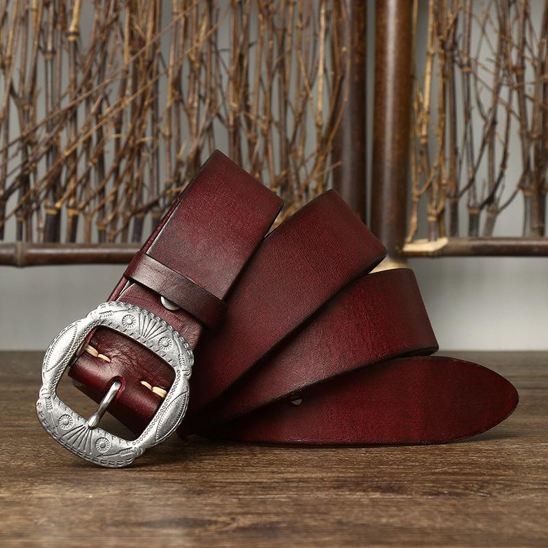 Retro Personality Trend Stainless Steel Belt Men'S Leather Pin Buckle First Layer Cowhide Denim Versatile Casual Pants Belt Men