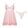 Rose Desire Lace Deep V Plus Size Dress Set with Bow and Removable Bra Pads (P5768)