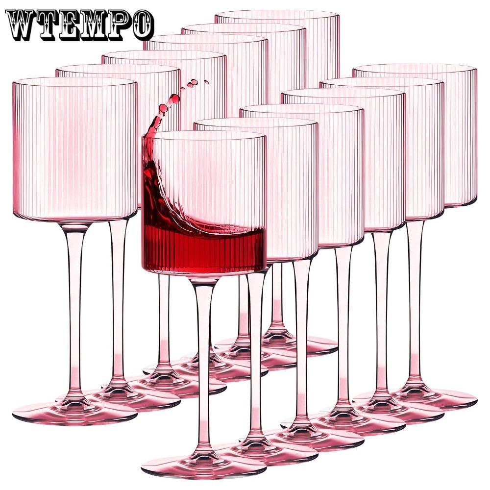 4pcs Plastic Goblets Wine Glasses 11oz Elegant Ribbed Design Wine Glasses Pink Unbreakable Wine Glasses Plastic Cocktail Glasses Shatterproof Wine Cup