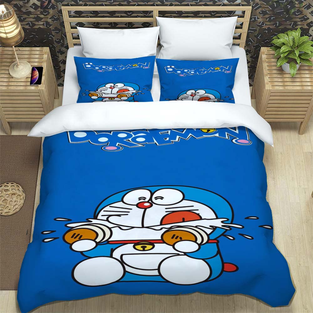 Doraemon Anime Serie Bettwäsche-Set, Inklusive Bettbezug und Kissenbezügen, 3-teiliges Set; Schlafzimmerdekoration kann individuell gestaltet werden.