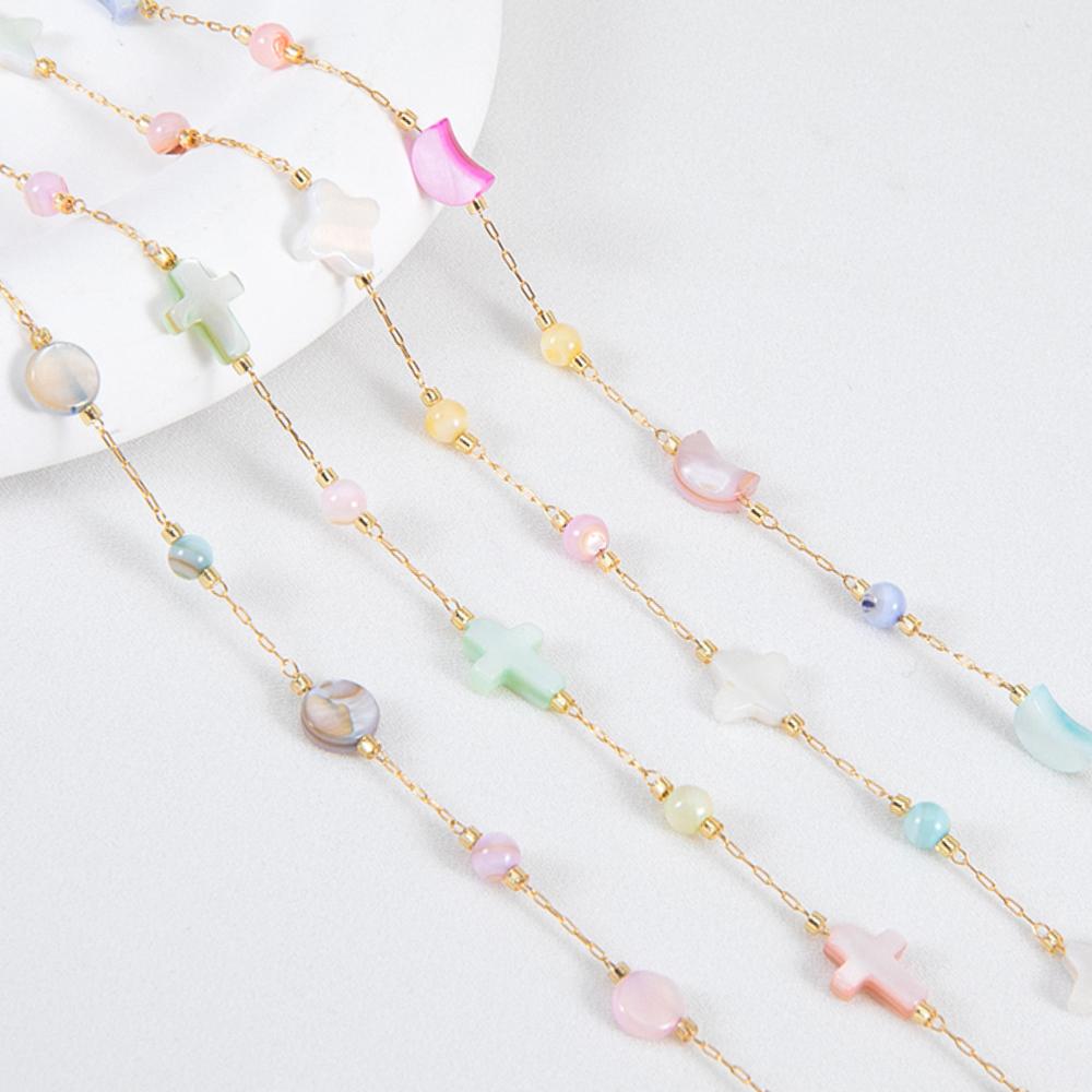 1Meter Stainless Steel Natural Shell Chains Colorful Heart Round Beaded Chains for DIY Necklace Bracelet Jewelry Making Supplies
