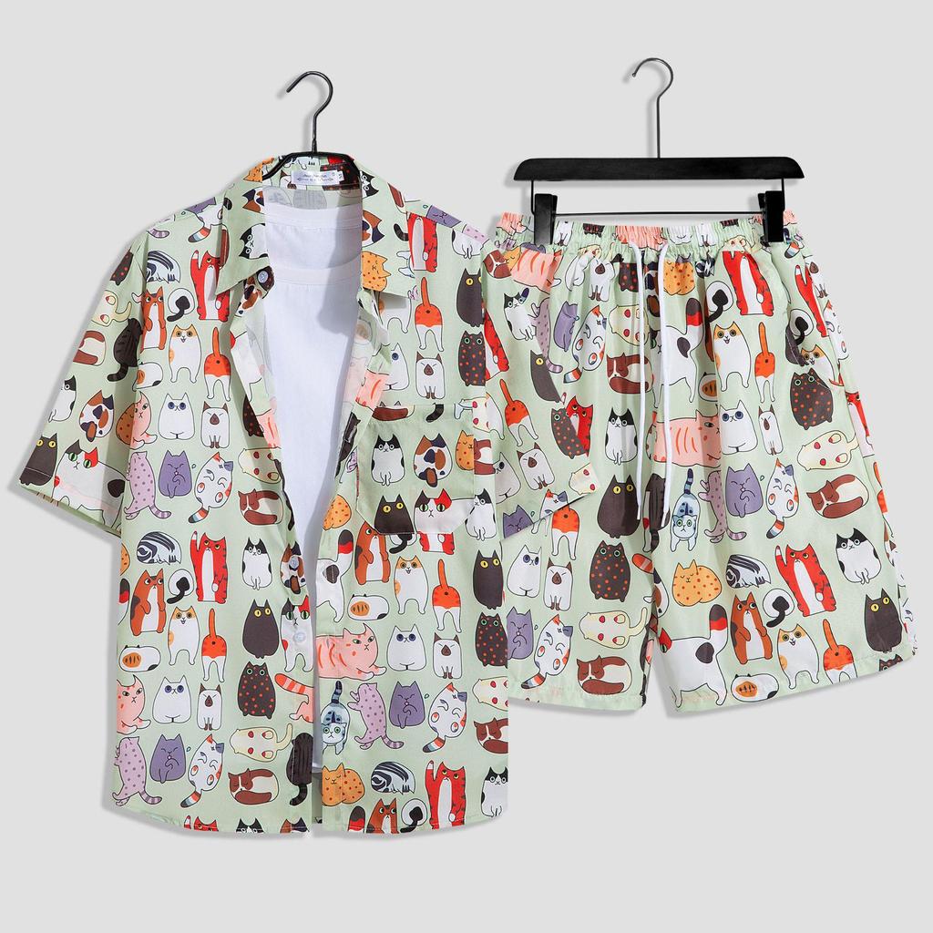 Hawaiian Floral Beach Set: Men's Loose-Fit Plus Size Short Sleeve Shirt & Casual Shorts