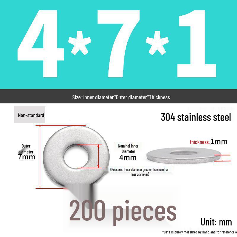 304 Stainless Steel Enlarged Flat Washer Ring (Sizes: M1.6-M22)