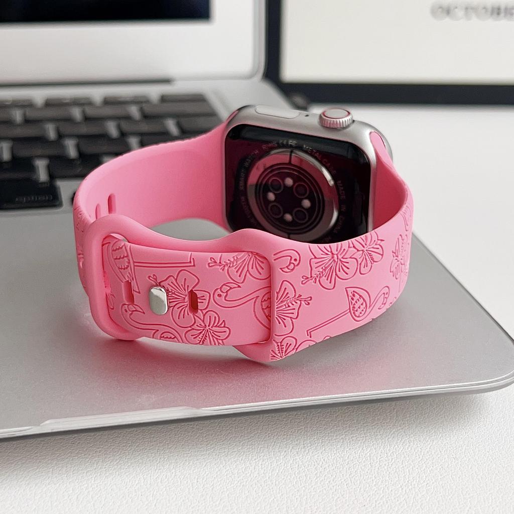 Flamingo-Blumenschnitzsilikon passend für Apple Watch Apple Watch Apple Strap iWatch Sport-Prägearmband