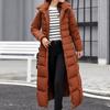 Women Fashion Long Sleeve Solid Color Hooded Long Down Cotton Jacket Coat