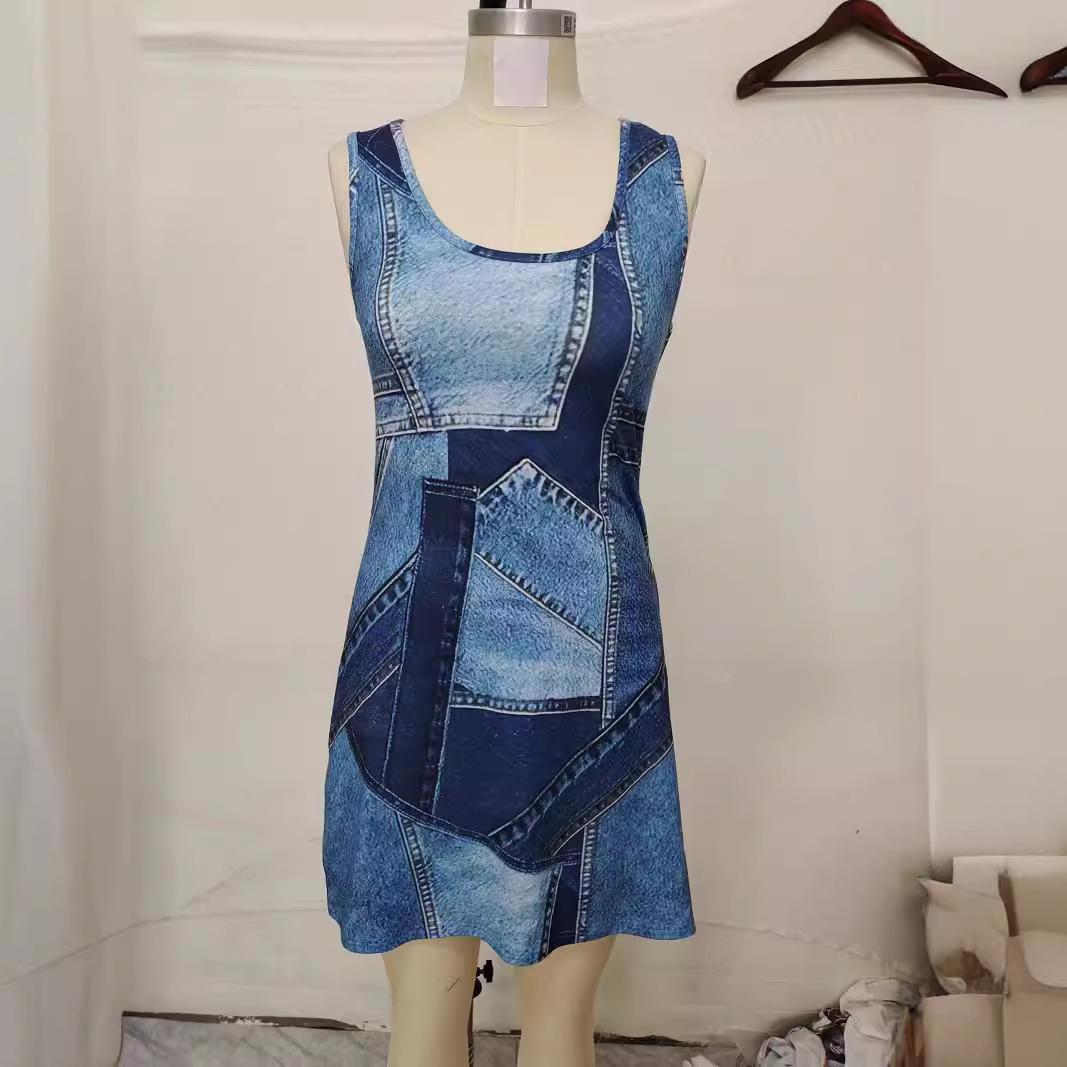 

GMXIA весенне-летнее женское модное джинсовое женское платье с принтом XXL