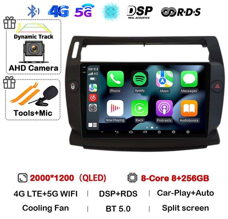 Android 14 Carplay For Citroen C4 C-Triomphe Quatre 2004-2014 Car Radio Multimedia 2Din DVD Audio Video Player Head Unit Stereo