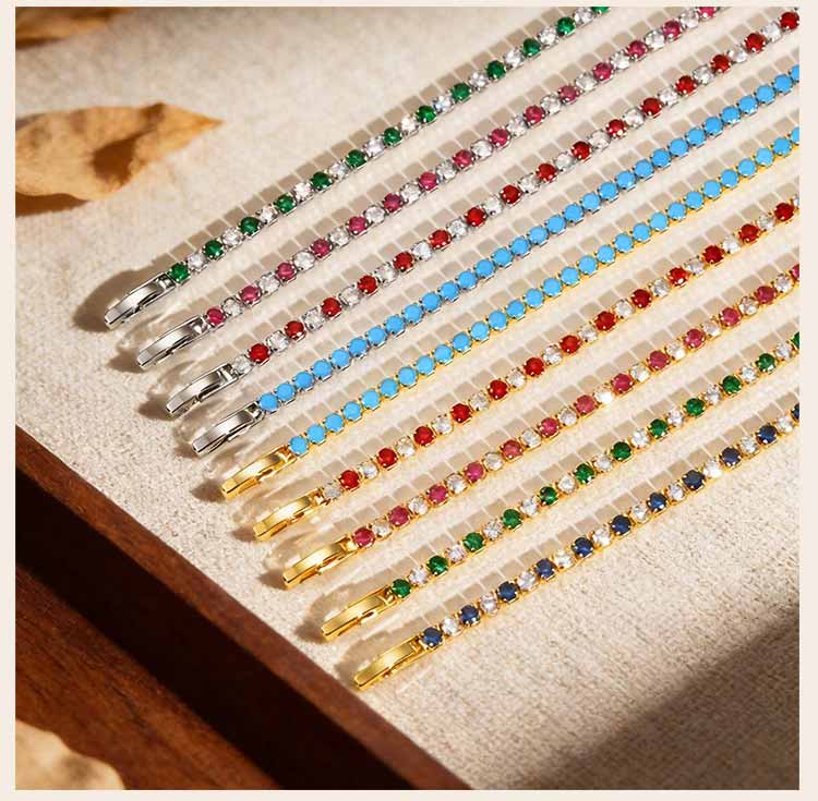 Two Tone Tennis Chain Bracelet 3mm Shiny Zirconia Luxury Bangle Stacking Vacation Wrist Summer Jewelry