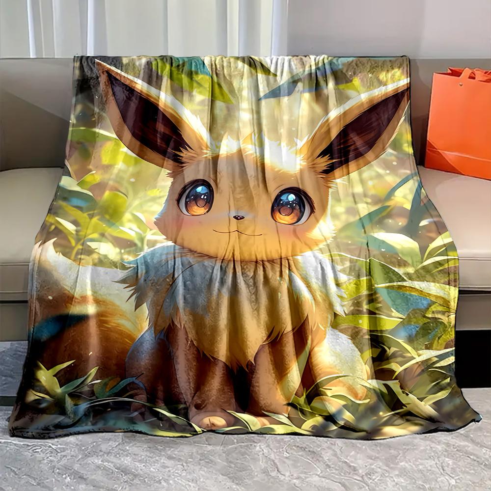 Japanese Anime Blanket with Eevee Umbreon Print, Soft Flannel Fluffy Camping Blanket for Children Adults Sofa Blanket Great Gift