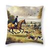 Vintage Reitsport Fuchsjagd Quadratische Kissenhülle Polyester Leinen Samt Kreativ Reißverschluss Dekorative Wohnkissenbezug