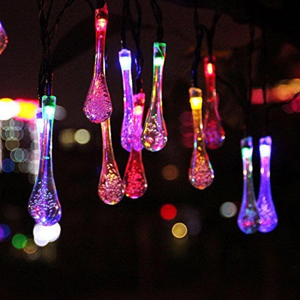 Solar Droplet Shape String Lights, 6.5m 30 LED 8 Modes, Raindrop String Lights, Solar Waterdrop Lights, Gardens, Patio Decor