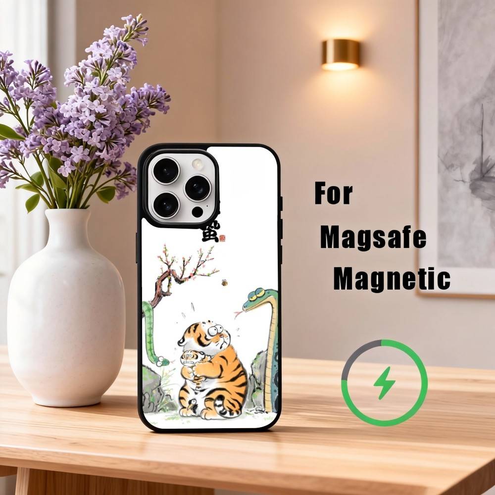 F-Fat Tiger Phone Case For iPhone17,16,15,14,13,12,11 Plus,Pro Max Magnetic For Magsafe Wireless Charging