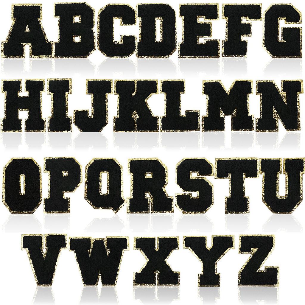 Black Towel Embroidery English Alphabet Embroidery Cloth Sticker A-Z Patch Sticker Clothes Chapter Boy Computer Embroidery Label Embroidery Sticker
