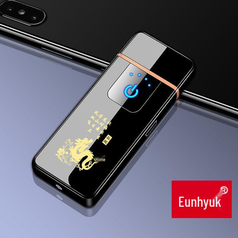 High-Power Rechargeable Black Tech Windproof Flip Lighter for Men