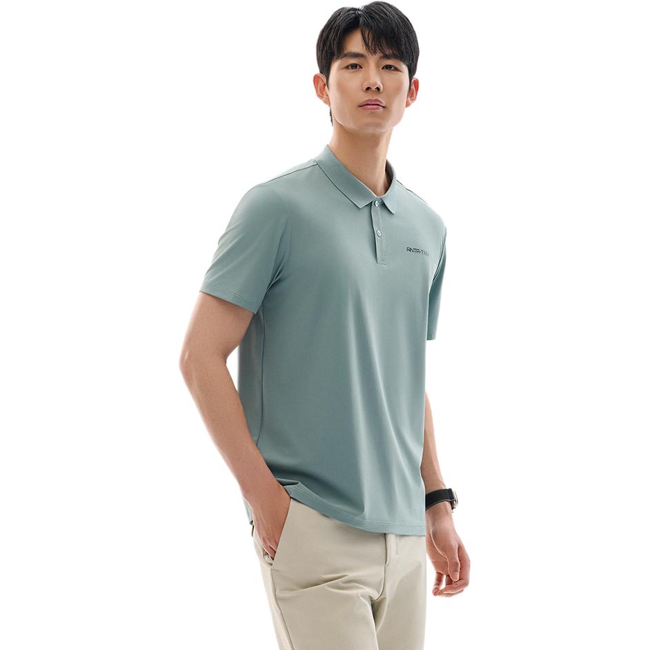 Anta Comfortable Casual Simple Versatile Letter Print Short Sleeve Polo Shirt Men tops Basic-Black 952527138-5