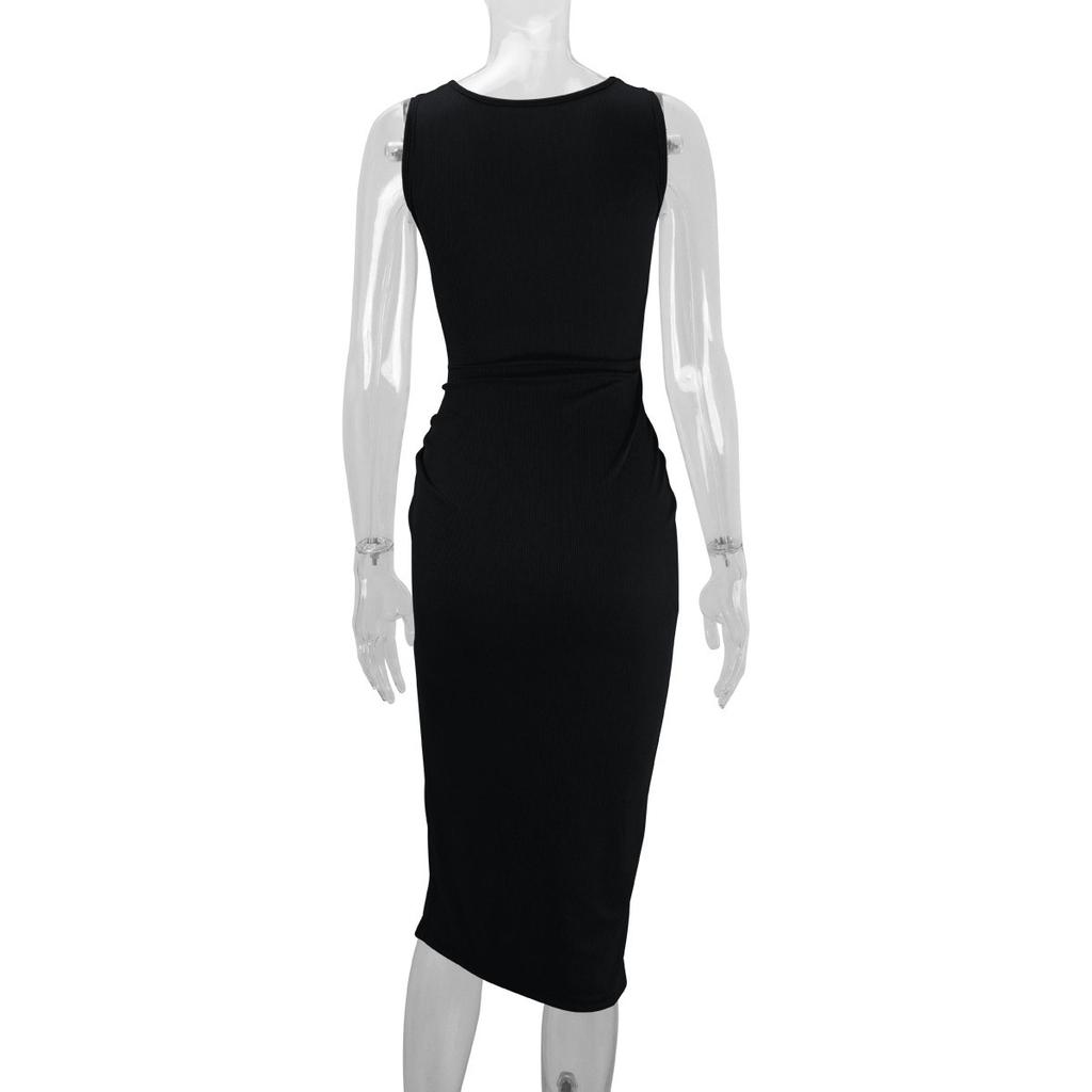 Women's Summer Midi Bodycon Dresses Casual Round Neck Side Slit Sleeveless Knit Cut Out Tank Top Dress