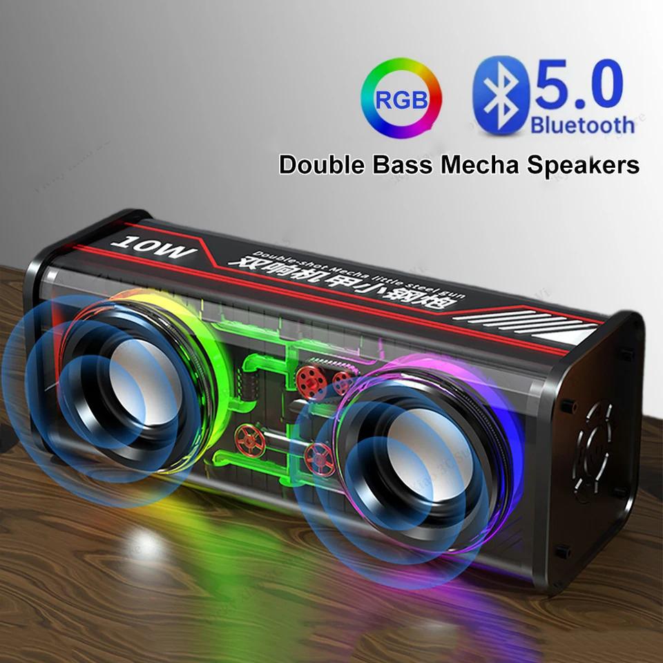 

Bluetooth 5.0 Двойные динамики 800 мАч Меха-динамик Беспроводной RGB-световой эффект Громкоговоритель Бас-сабвуфер Мини Bluetooth-музыкальный динамик чёрный