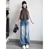 American-Style Small Retro Low Waist Denim Women's Summer Loose Feeling Loose Design Straight-leg Mop Pants