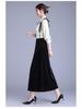 Black High-Waisted A-line Velvet Skirt - Elegant Mid-Length Design for Spring & Autumn